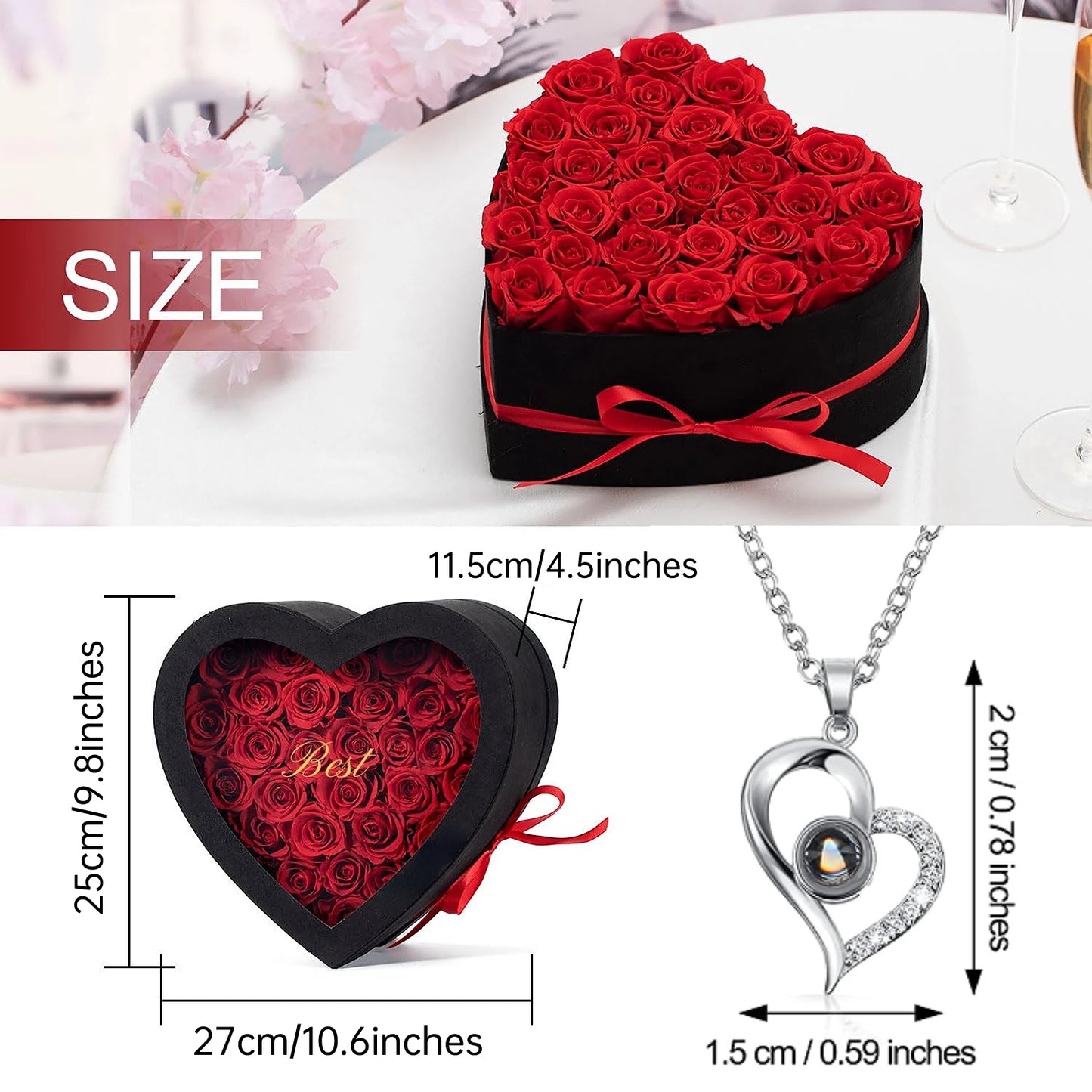 Bouquet de fleurs éternels LED + collier "I LOVE YOU"