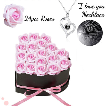 Bouquet de fleurs éternels LED + collier "I LOVE YOU"